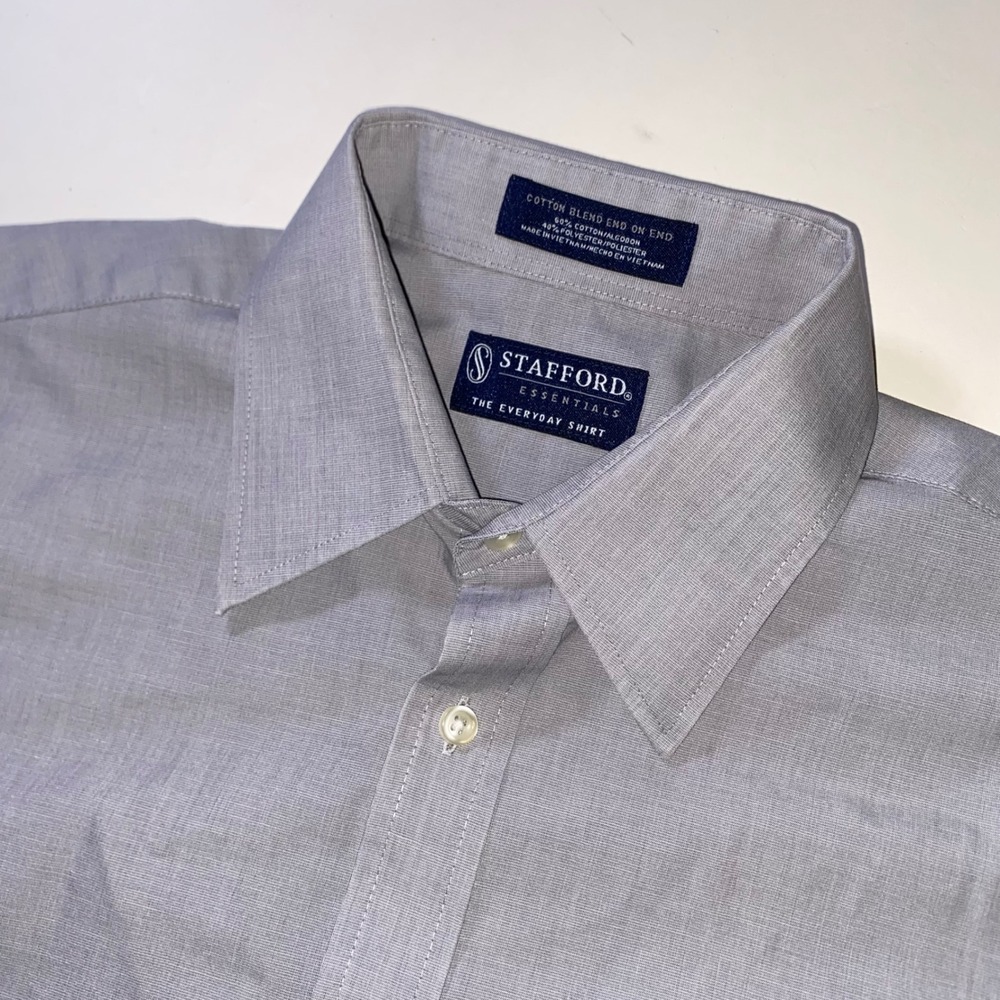 Stafford Essentials Mens Grey End on End Short Sleeve Button Down Shirt 15.5